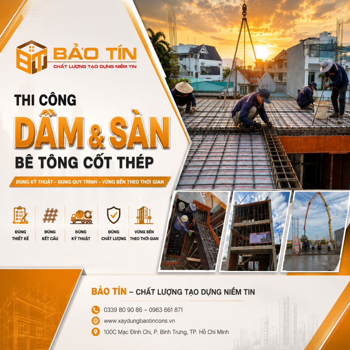 Thi công dầm – sàn bê tông cốt thép trong xây dựng công trình.