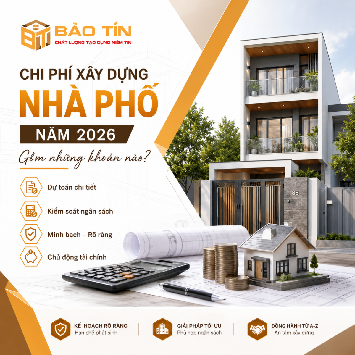 Chi phí xây dựng nhà phố năm 2026