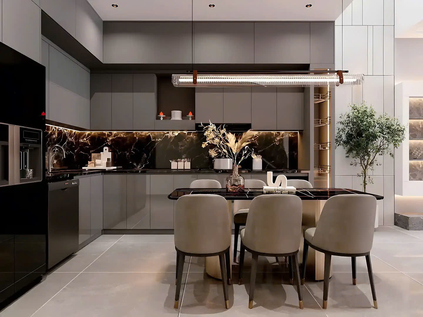 Mặt đá vân sang trọng tạo điểm nhấn