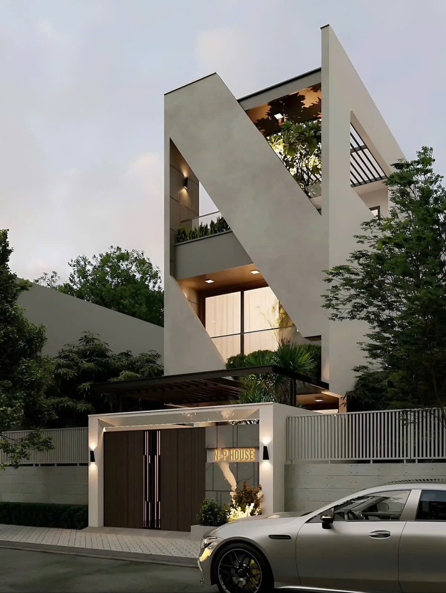 Mặt tiền điểm nhấn hình khối hiện đại