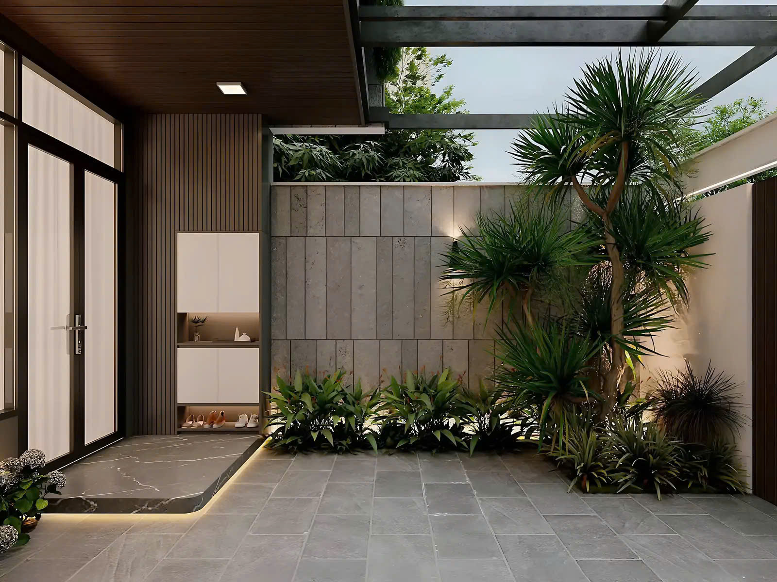 Sân vườn nhỏ với cây xanh