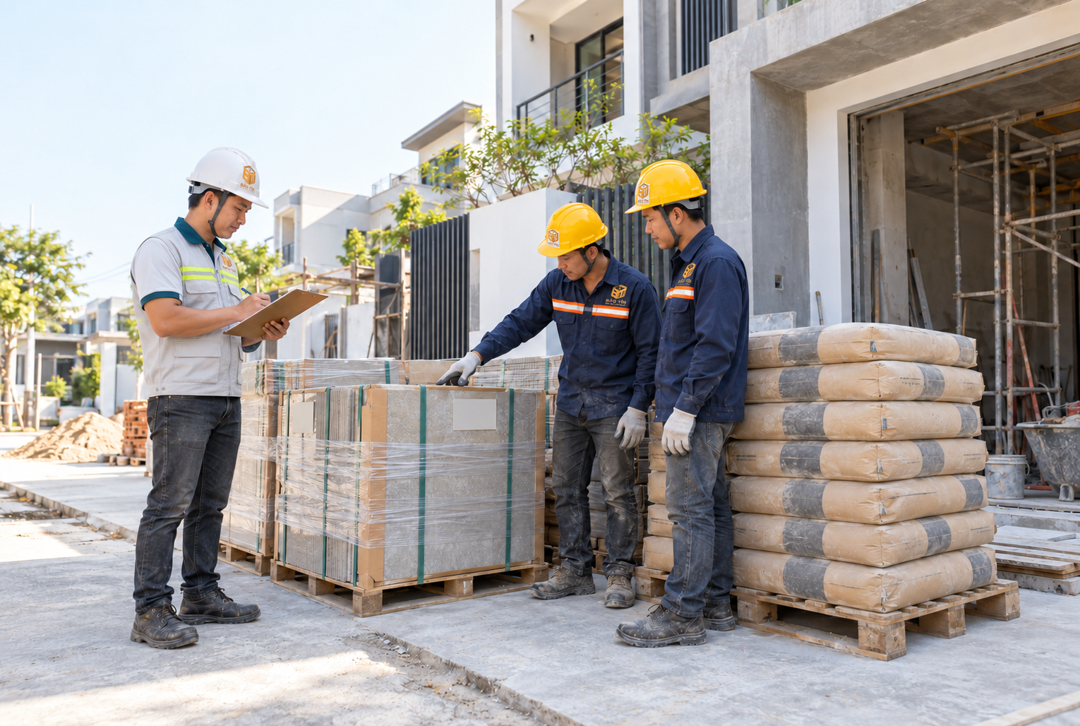 Hình minh họa bằng AI về giao nhận vật tư; không phải ảnh công trình thực tế của Bảo Tín.