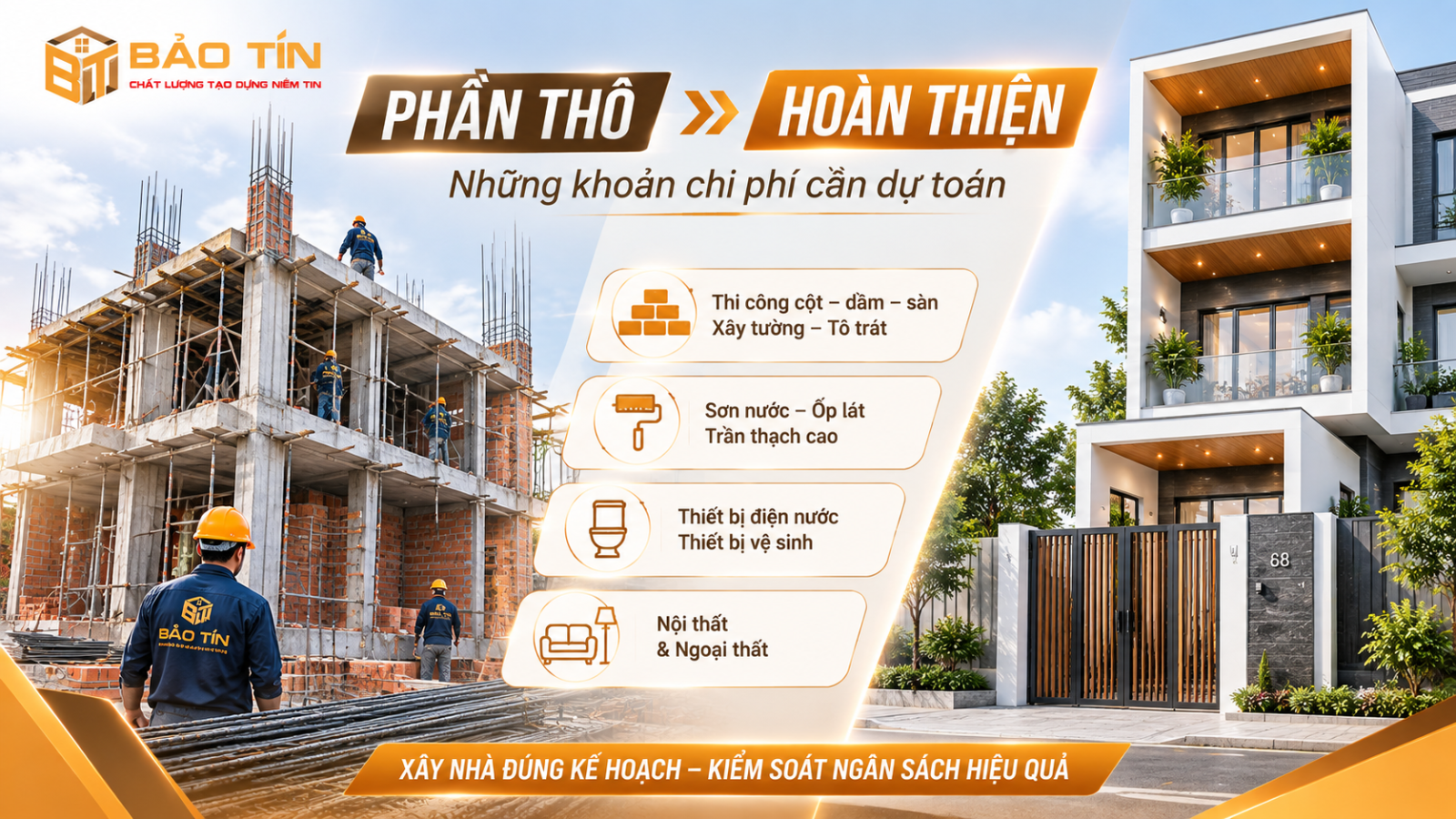 Thi công phần thô đến hoàn thiện nhà phố năm 2026
